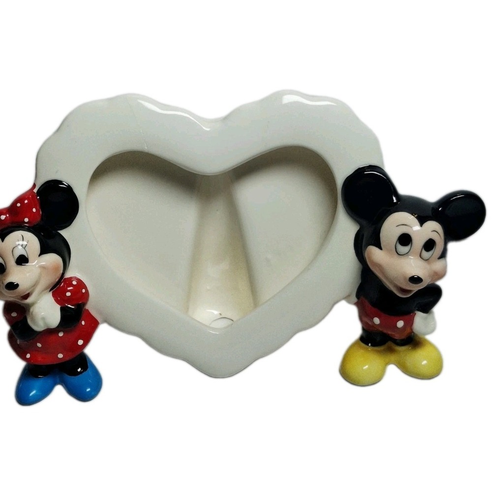 Vintage Disney Japan Mickey and Minnie Mouse Ceramic Heart Shaped Picture Frame